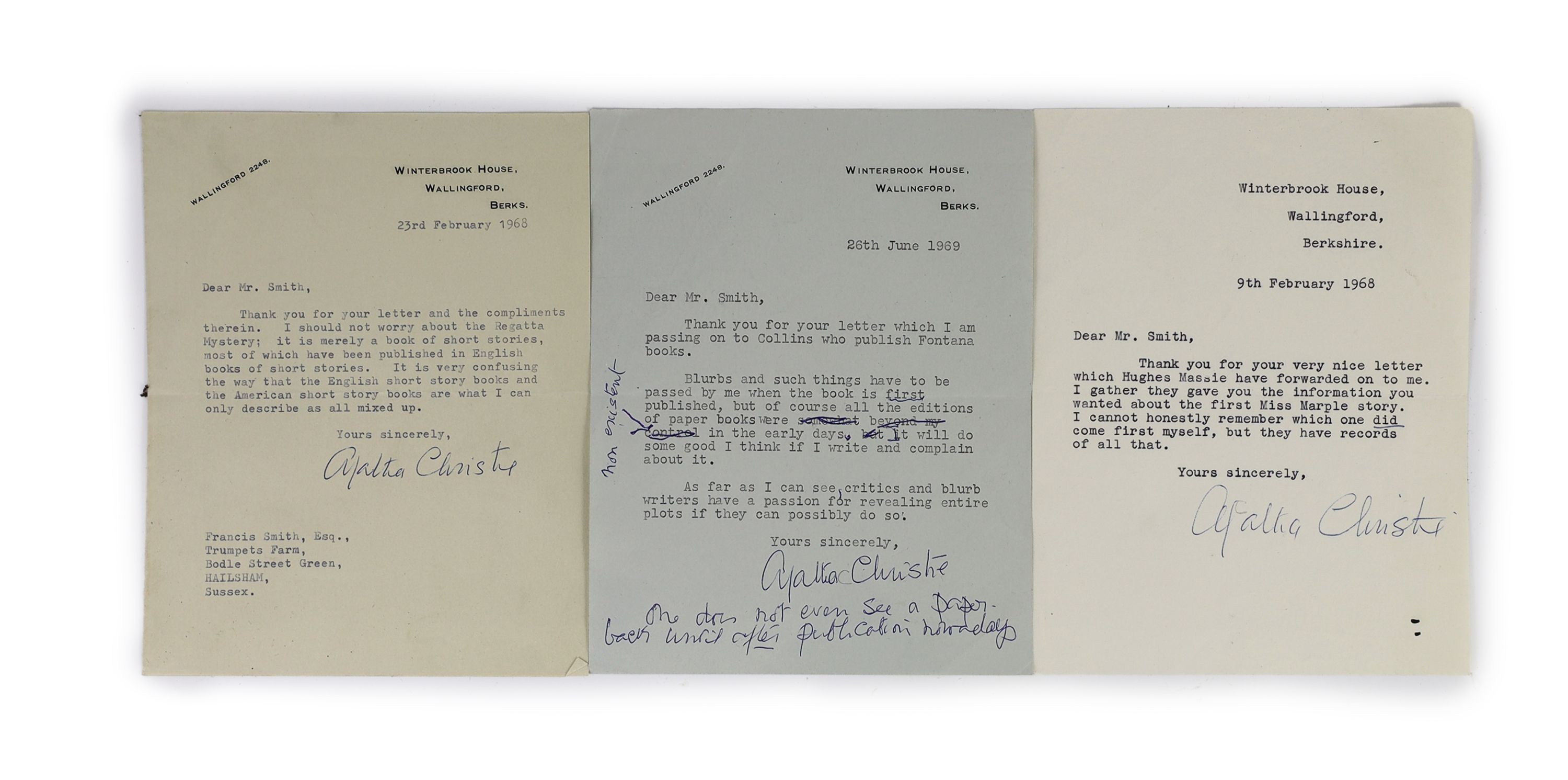 Christie, Agatha - 3 signed typescript letters